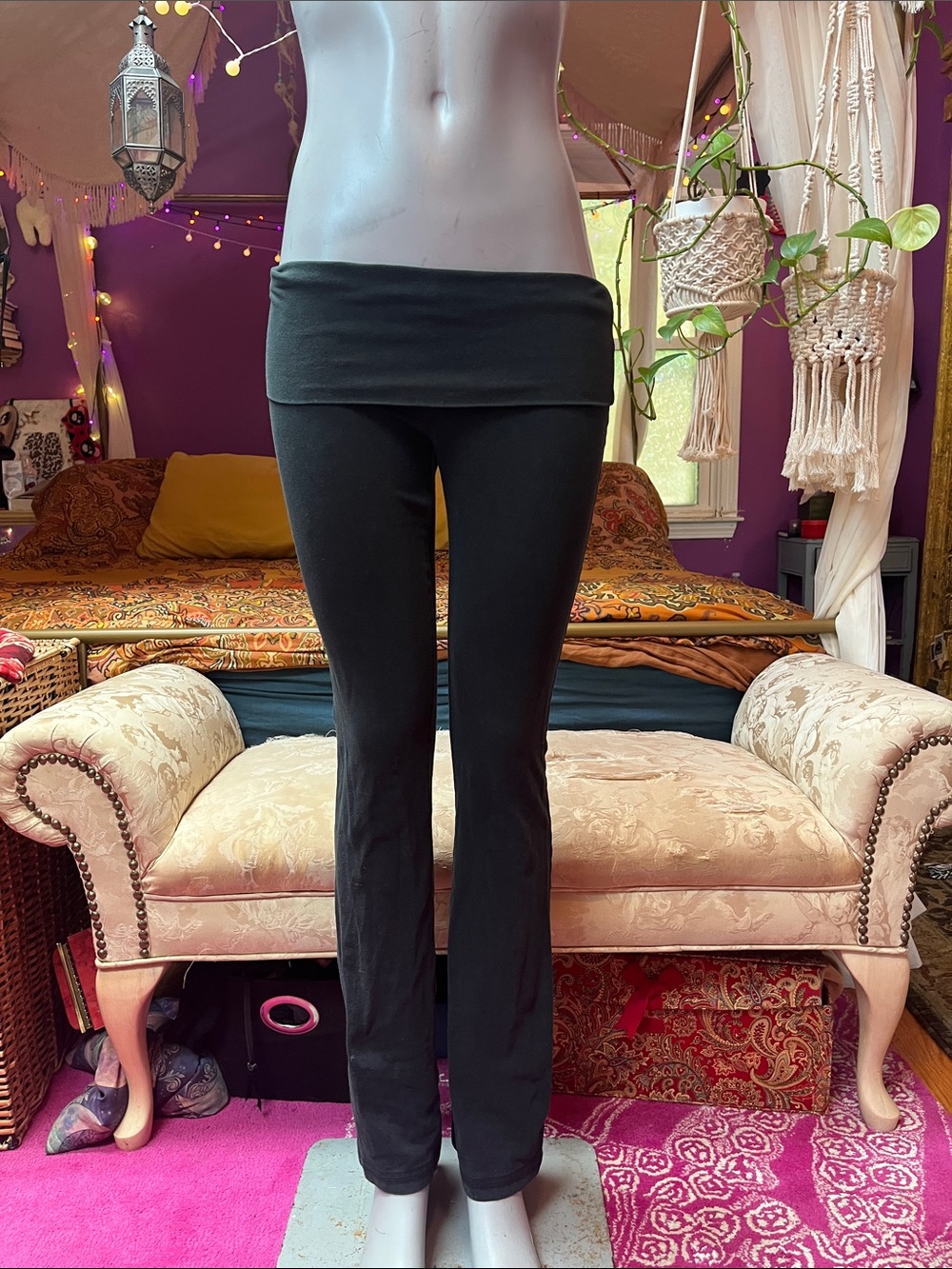 Y2K black fold over waist low rise flare stretchy pants